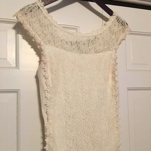 Express short sleeve lace front top